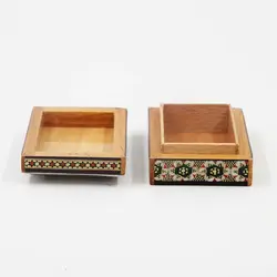 جعبه سکه ای چوب و خاتم تخمه‌دار توراش طرح 2