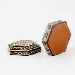 جعبه سکه ای چوب و خاتم تخمه‌دار توراش طرح 3