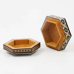 جعبه سکه ای چوب و خاتم تخمه‌دار توراش طرح 3