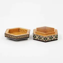 جعبه سکه ای چوب و خاتم تخمه‌دار توراش طرح 3