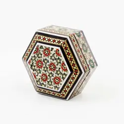 جعبه سکه ای چوب و خاتم تخمه‌دار توراش طرح 3