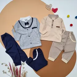 بلوز و شلوار نوزادی پسرانه یقه فرنچ پردیس تا 2 سالبلوز و شلوار پسرانه