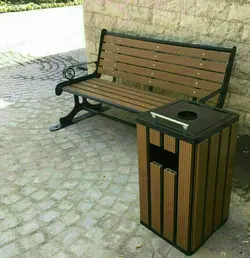 ست نیمکت و سطل زباله پارکی چوبی - تفریح سازان