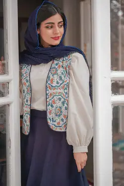 ست جلیقه دامن مروارید سورمه ای