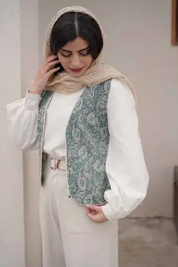 ست جلیقه دامن مروارید سورمه ای