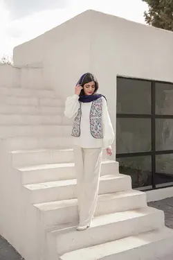 ست جلیقه دامن مروارید سورمه ای