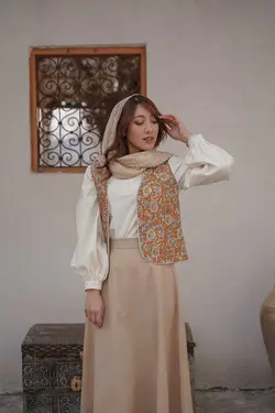 ست جلیقه دامن مروارید سورمه ای