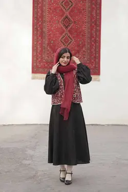 ست جلیقه دامن مروارید سورمه ای