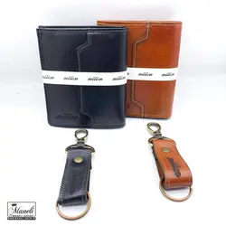 ست کیف پولی کوتاه و جاکلیدی چرم با دو رنگ شیک، هدیه ای ارزشمند با کیفیت دوخت برتر