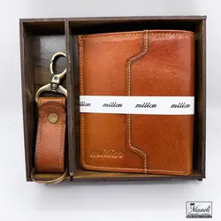 ست کیف پولی کوتاه و جاکلیدی چرم با دو رنگ شیک، هدیه ای ارزشمند با کیفیت دوخت برتر