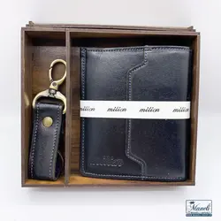 ست کیف پولی کوتاه و جاکلیدی چرم با دو رنگ شیک، هدیه ای ارزشمند با کیفیت دوخت برتر