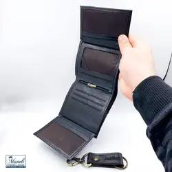 ست کیف پولی کوتاه و جاکلیدی چرم با دو رنگ شیک، هدیه ای ارزشمند با کیفیت دوخت برتر