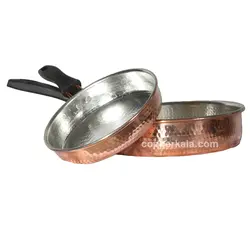 سرویس ماهیتابه تخت مسی تک دسته پلاستیکی |در 2 سایز مختلف|