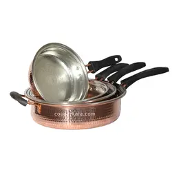 سرویس ماهیتابه مسی تک دسته پلاستیکی |در 4 سایز|