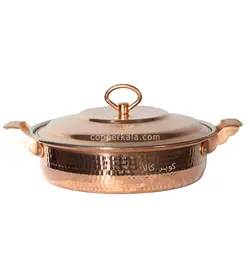 ماهیتابه مسی ووک ارتفاع بلند سایز 5 درب دار دسته مسی زنجان