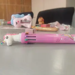 ست فانتزی خودکار 10 رنگ و مدادتراش یونیکورن