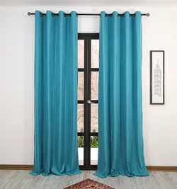 پرده پانچی کتان فیروزه ای تیره 74