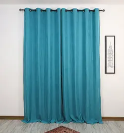 پرده پانچی کتان فیروزه ای تیره 74