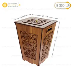 ست جعبه دستمال و سطل زباله چوبی کد B300 - یومارت