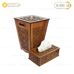 ست جعبه دستمال و سطل زباله چوبی کد B300 - یومارت