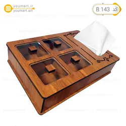 جعبه پذیرایی چوبی چهار درب و دستمال کد B143 - یومارت