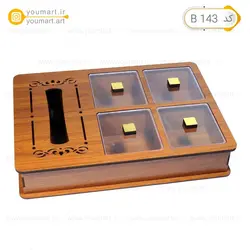 جعبه پذیرایی چوبی چهار درب و دستمال کد B143 - یومارت
