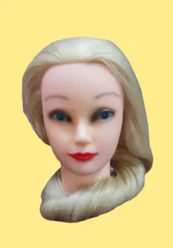 سر مانکن مو شینیون و بافت و کوتاهی و رنگ همراه با گیره رومیزی بلوند خیلی روشن