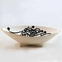 آجیل خوری سرامیکی کشکول لیبل مشکی طرح خطاطی دست ساز - فروشگاه اینترنتی فارس گالری