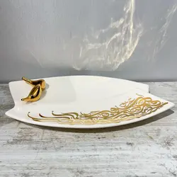 دیس پذیرایی / شیرینی خوری سرامیکی دو لبه لیبل طلا دستساز - فروشگاه اینترنتی فارس گالری