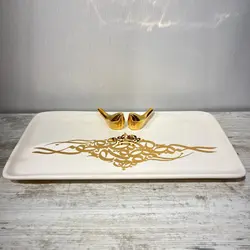 دیس پذیرایی / شیرینی خوری سرامیکی مستطیل لیبل طلا دستساز - فروشگاه اینترنتی فارس گالری