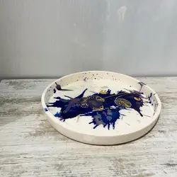 دیس پذیرایی / شیرینی خوری سرامیکی گرد طرح آبرنگی دستساز - فروشگاه اینترنتی فارس گالری