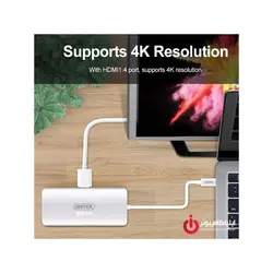 هاب USB3.1 Type-C با قابلیت تبدیل دیتا LAN و تصویر HDMI و کارت خوان برند یونیتک مدل Y-9115 - ایلیا کامپیوتر