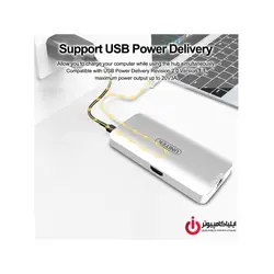 هاب USB3.1 Type-C با قابلیت تبدیل دیتا LAN و تصویر HDMI و کارت خوان برند یونیتک مدل Y-9115 - ایلیا کامپیوتر