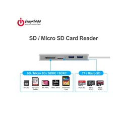 هاب USB3.1 Type-C با قابلیت تبدیل دیتا LAN و تصویر HDMI و کارت خوان برند یونیتک مدل Y-9115 - ایلیا کامپیوتر