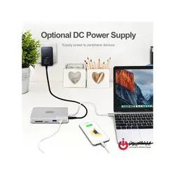 هاب USB3.1 Type-C با قابلیت تبدیل دیتا LAN و تصویر HDMI و کارت خوان برند یونیتک مدل Y-9115 - ایلیا کامپیوتر