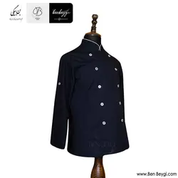 پیراهن آشپزی دو ردیف دکمه یقه مغزی دوزی شده رنگ مشکی روهمگرد دار کد 26737