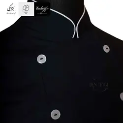 پیراهن آشپزی دو ردیف دکمه یقه مغزی دوزی شده رنگ مشکی روهمگرد دار کد 26737