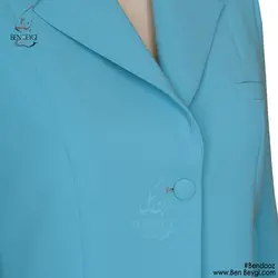 مانتو شلوار اداری تک دکمه رنگ آبی تک دکمه یقه انگلیسی کد 25897