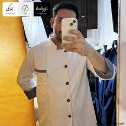 پیراهن آشپزی یقه ایستاده یک ردیف دکمه سفید [عکس کاربر] کد 25526