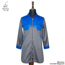 مانتو شلوار کار زنانه پارچه کجراه رنگ طوسی خرج کار آبی نوار دوزی قد 95 کد 23806