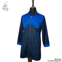 مانتو شلوار کار زنانه پارچه کجراه رنگ سرمه ای خرج کار آبی نوار دوزی قد 95 کد 23799