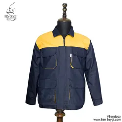 کاپشن شلوار کار مردانه مهندسی مدل یقه دار چهارجیب جلو زیپ دار قاپک دار شلوار جیب دار کمر کشی رنگ سورمه ای کد 23202