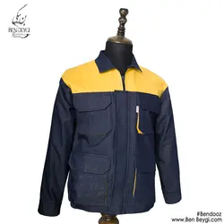 کاپشن شلوار کار مردانه مهندسی مدل یقه دار چهارجیب جلو زیپ دار قاپک دار شلوار جیب دار کمر کشی رنگ سورمه ای کد 23202