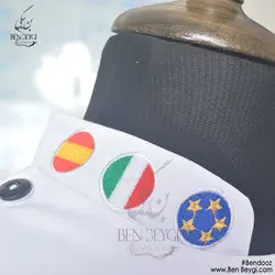 پیراهن آشپزی سرآشپز مدل بین الملل 7 دکمه یقه ایستاده رنگ سفید با گلدوزی پرچم کد 21145