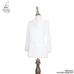 شومیز زنانه مدل ساده رنگ سفید یقه انگلیسی پهن دکمه دار [پارچه تترون] مدل آستین مچ دار کد 20991