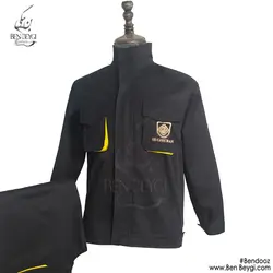 کاپشن شلوار کار مردانه مهندسی مدل یقه ایستاده چهارجیب جلو زیپ دار قاپک دار شلوار جیب دار کمر کشی رنگ مشکی زرد کد 17999