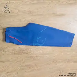 کاپشن شلوار کار مردانه مهندسی مدل چهارجیب جلو زیپ دار قاپک دار شلوار جیب دار کمر کشی رنگ آبی شالی خرجکار قرمز کد 17642