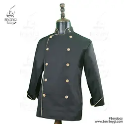 پیراهن سر آشپزی یقه ایستاده دو ردیف دکمه مشکی با گلدوزی کد13326