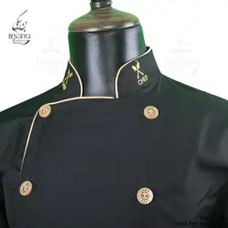 پیراهن سر آشپزی یقه ایستاده دو ردیف دکمه مشکی با گلدوزی کد13326