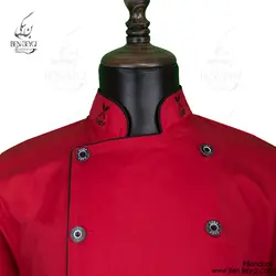 پیراهن سر آشپزی یقه ایستاده دو ردیف دکمه قرمز با گلدوزی کد13323